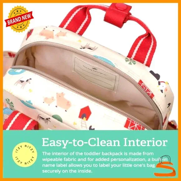 Toddler Backpack with Adjustable Straps, Wipeable Lining, 4 Pockets